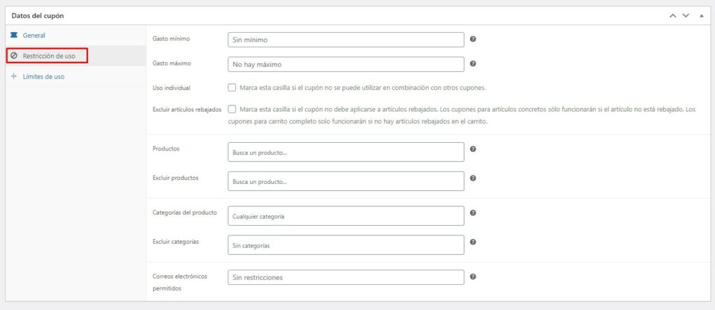 configurar_cupon_woocommerce_restricciones